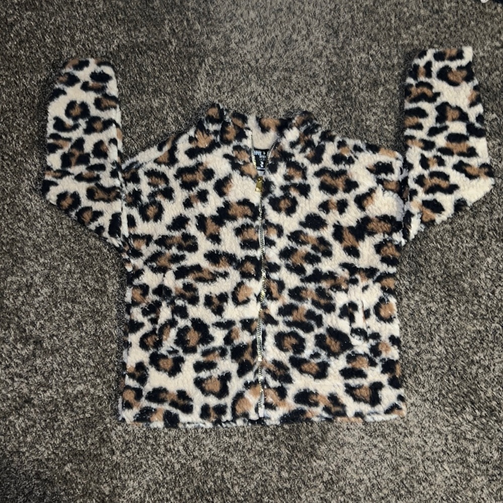 Leopard Print Plush Zip Up
